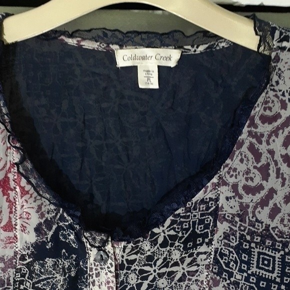 coldwater creek top Cottagecore blue ruffled top navy blue floral blouse xl 1x p - Picture 3 of 5
